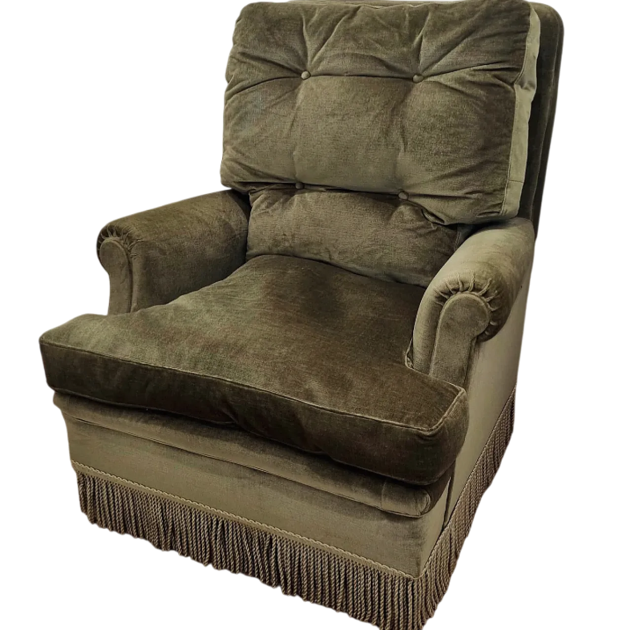 Olive green armchair, feather padding, 60s 9