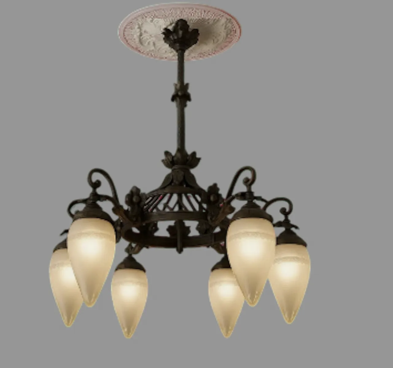 Chandelier in Bronze and Satin Glass, Liberty, 50s 6