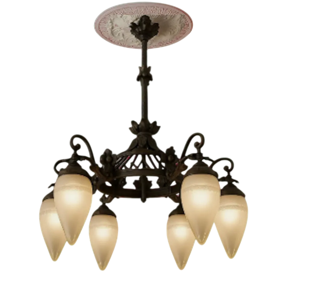 Chandelier in Bronze and Satin Glass, Liberty, 50s 7