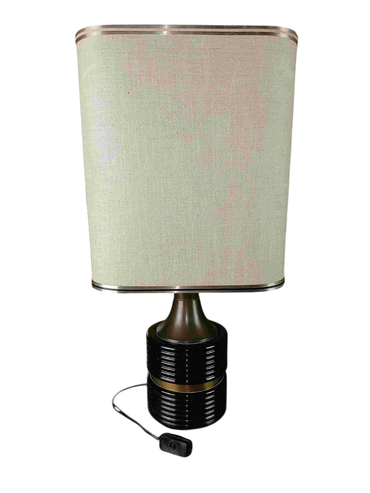 Lampada da tavolo in ottone e alluminio smaltato con paralume in carta laminata, anni '70 5