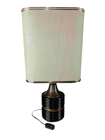 Lampada da tavolo in ottone e alluminio smaltato con paralume in carta laminata, anni '70