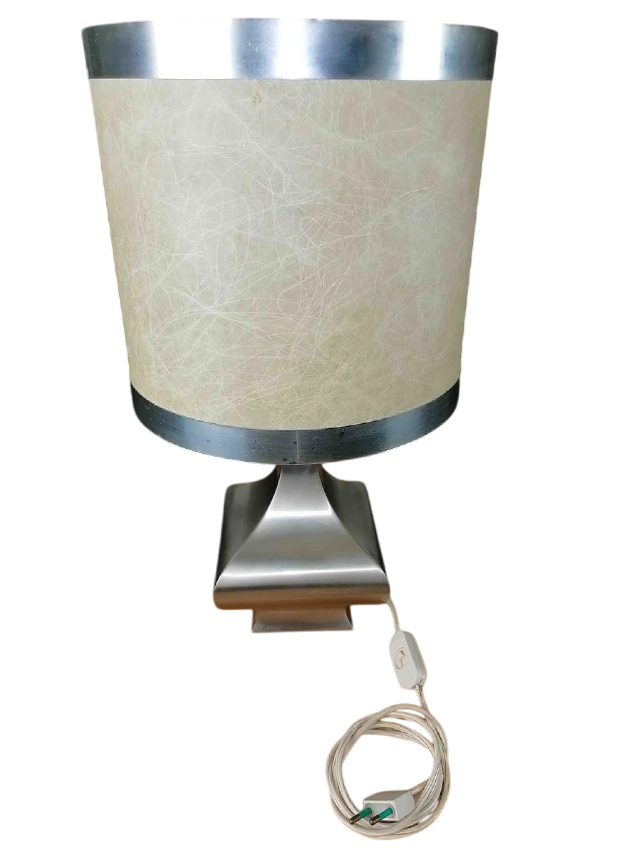 Lampada da tavolo in raso con paralume in carta laminata attribuita a Maria Pergay, anni '50 5