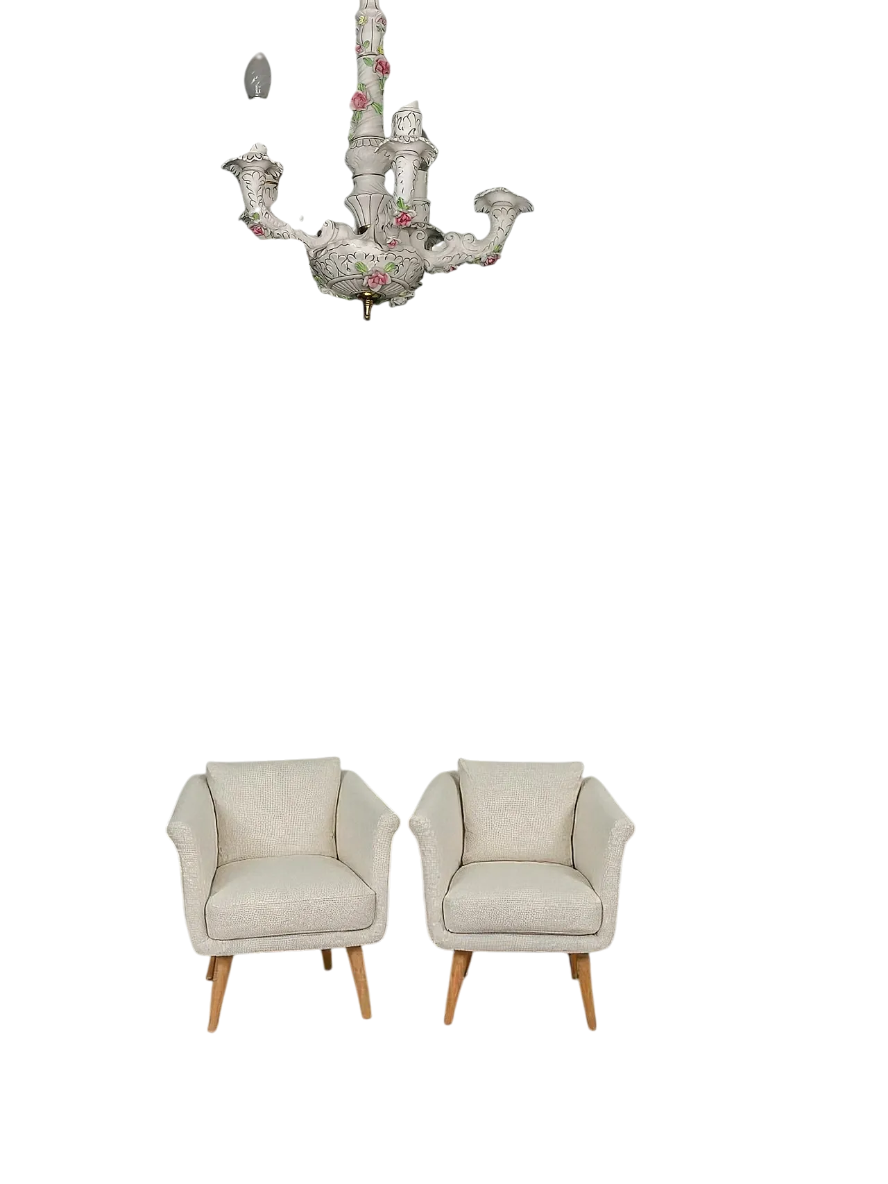 Lampadario in ceramica a 5 luci di Capodimonte, anni '50 4