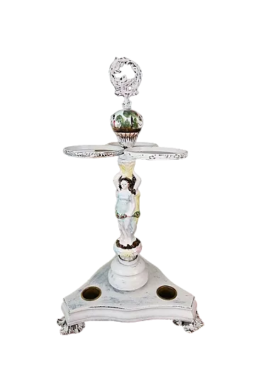 Portaombrelli in ceramica e legno di Capodimonte, anni '50