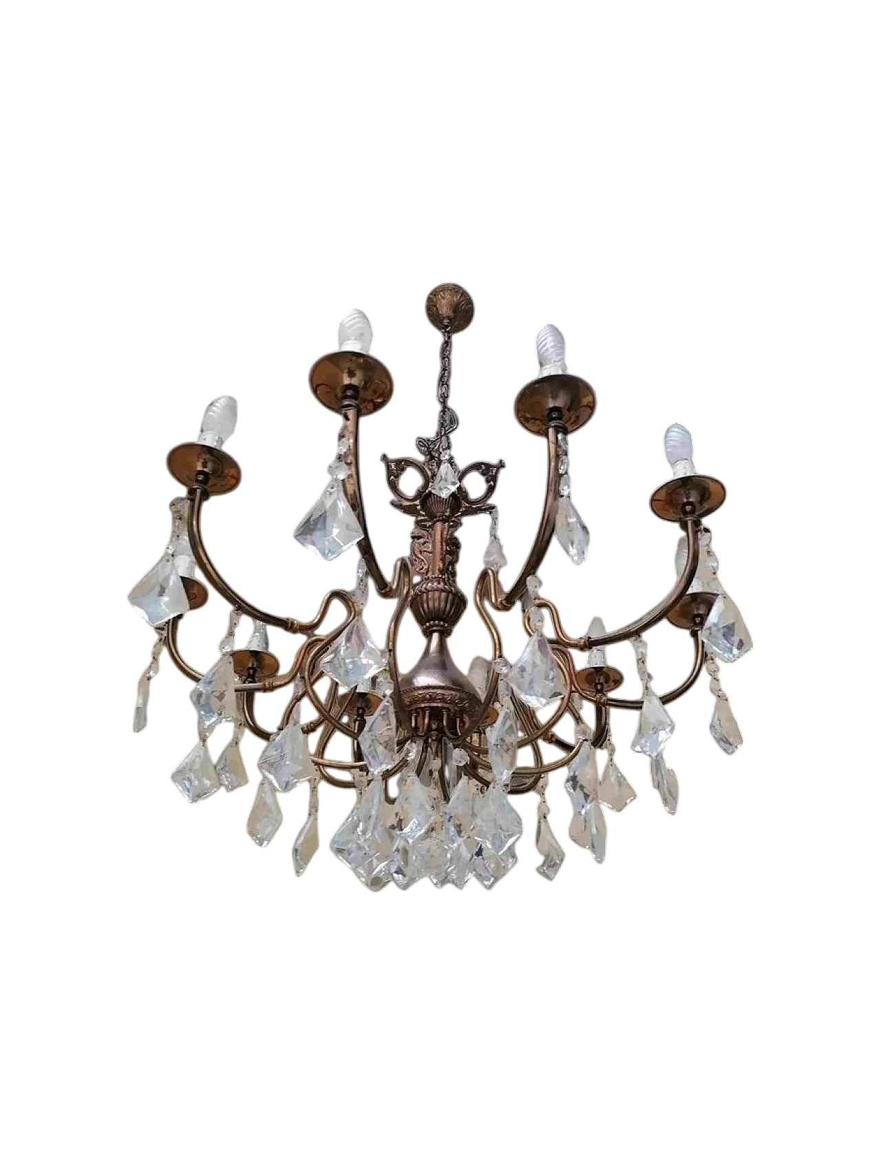 Lampadario cristallo e ottone a 10 luci di Bottega Veneziana, anni '50 9