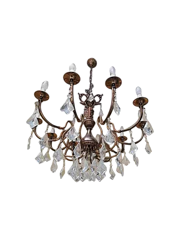 Lampadario cristallo e ottone a 10 luci di Bottega Veneziana, anni '50