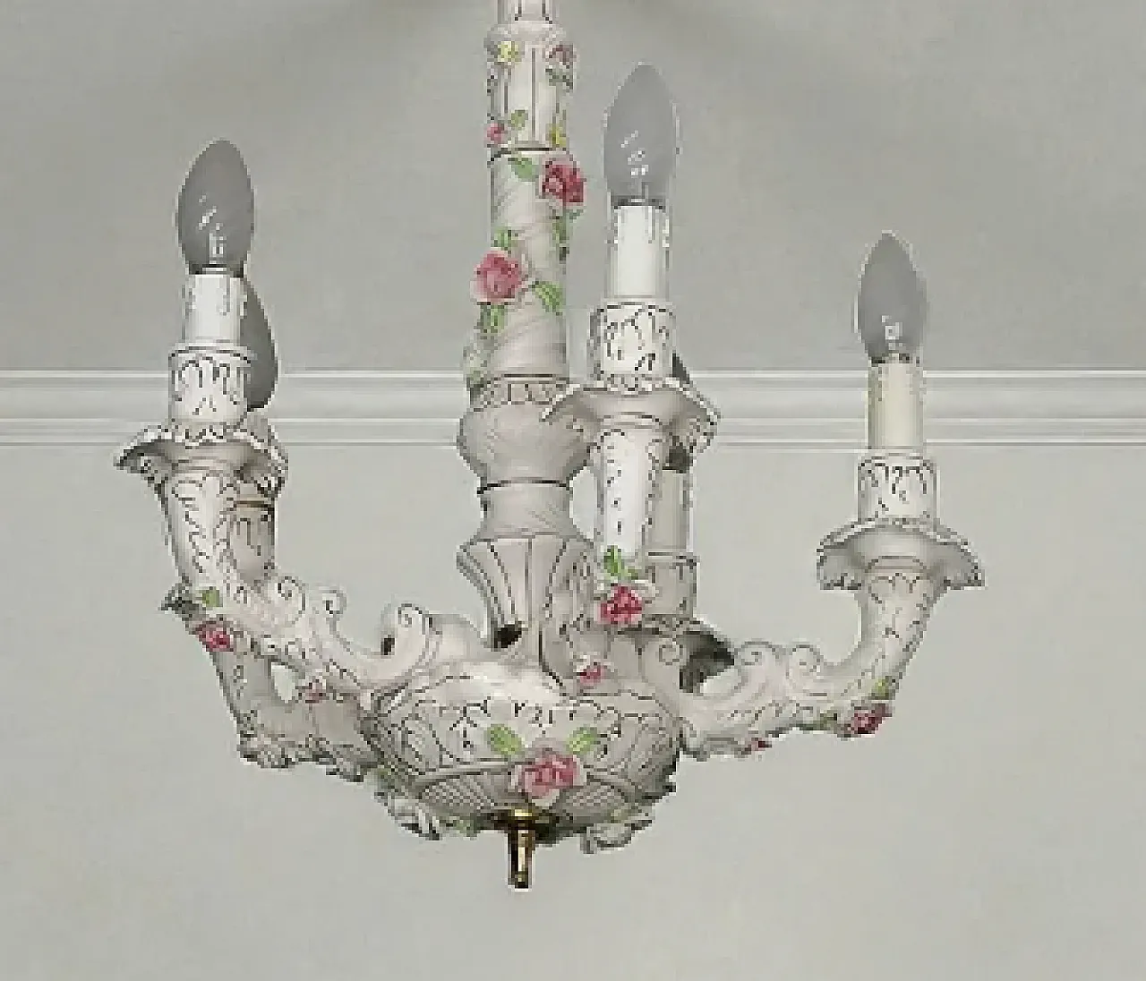 Lampadario in ceramica a 5 luci di Capodimonte, anni '50 6