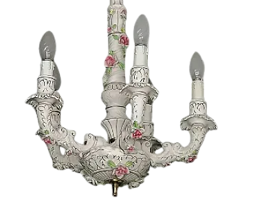 Lampadario in ceramica a 5 luci di Capodimonte, anni '50