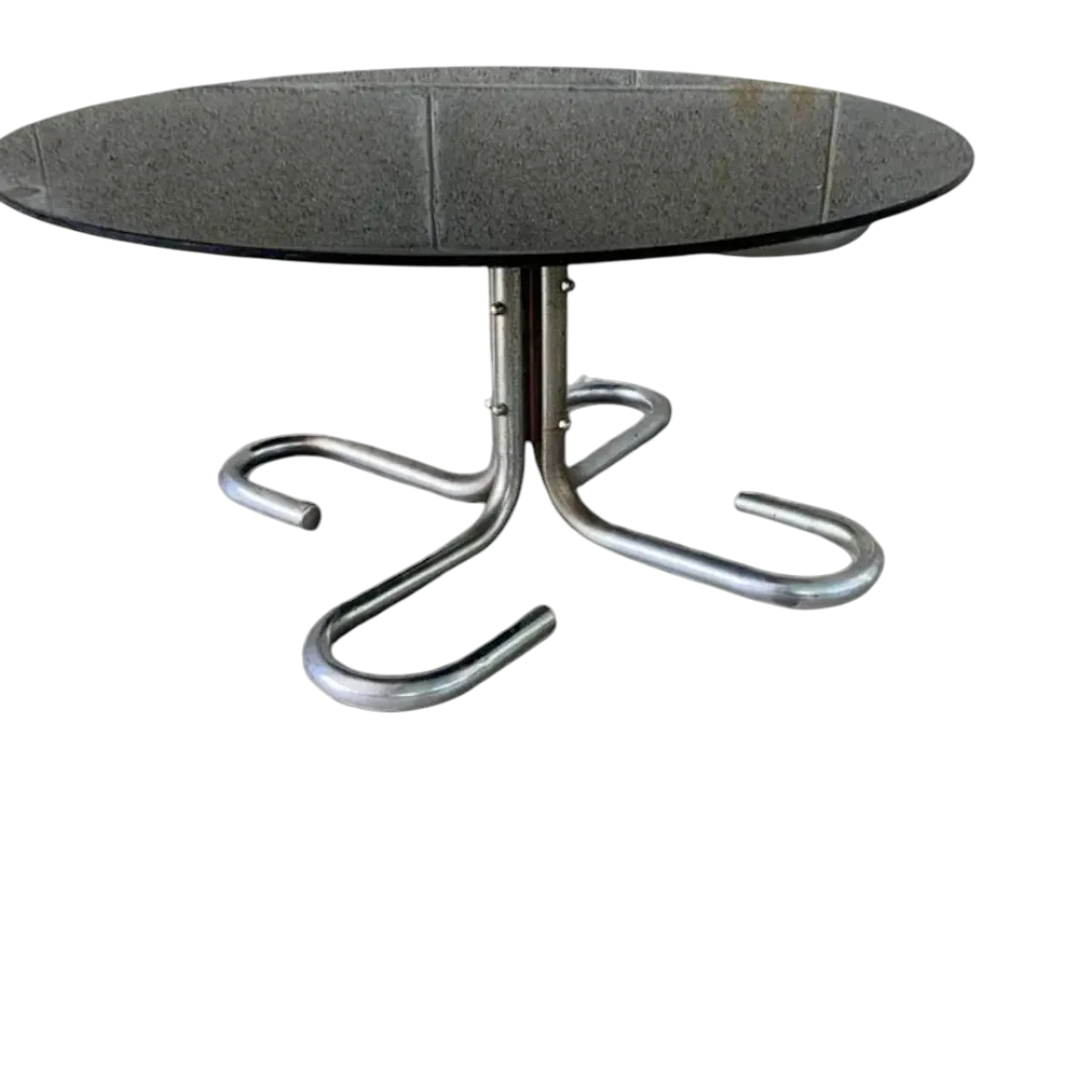 Tavolino Basso con Struttura Cromata, Vetro Rotondo Fumé nello stile di Giotto Stoppino, anni '70 5