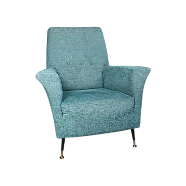 Poltroncina vintage in tessuto azzurro, anni '50