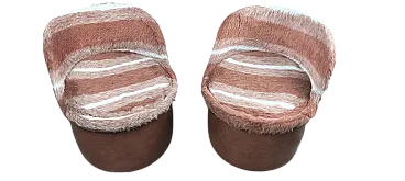 Set di Pouf in Pelle e Morbida Pelliccia Sintetica con Contenitore, Anni '70