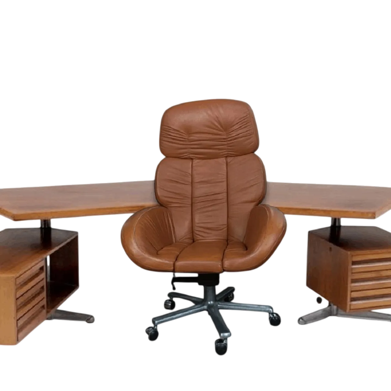 Sedia presidenziale girevole da scrivania in pelle, anni '70 7