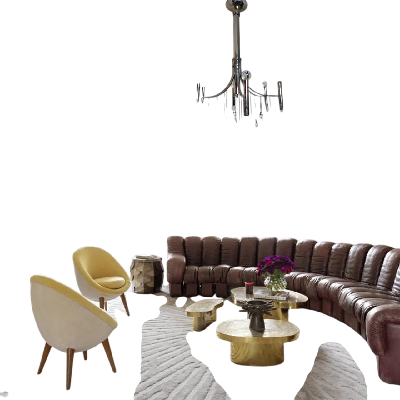 Lampadario in acciaio e cristallo stile Sciolari, anni '60 7