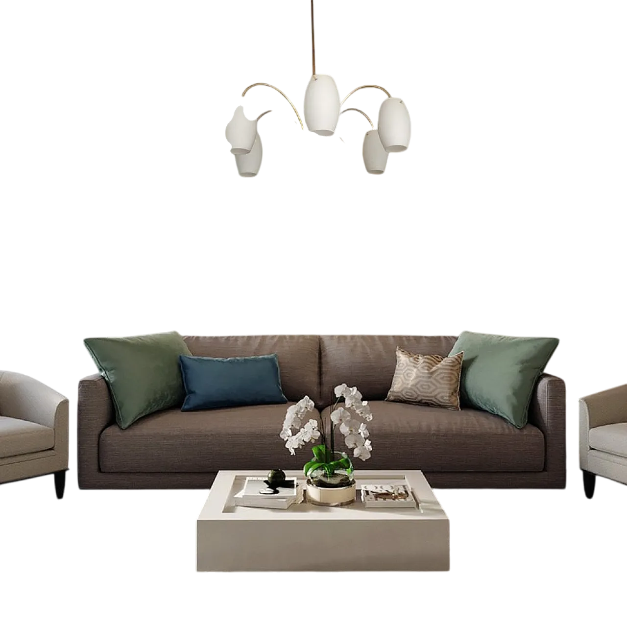 Lampadario in metallo dorato in vetro opalino stile Stilux, anni '50 6