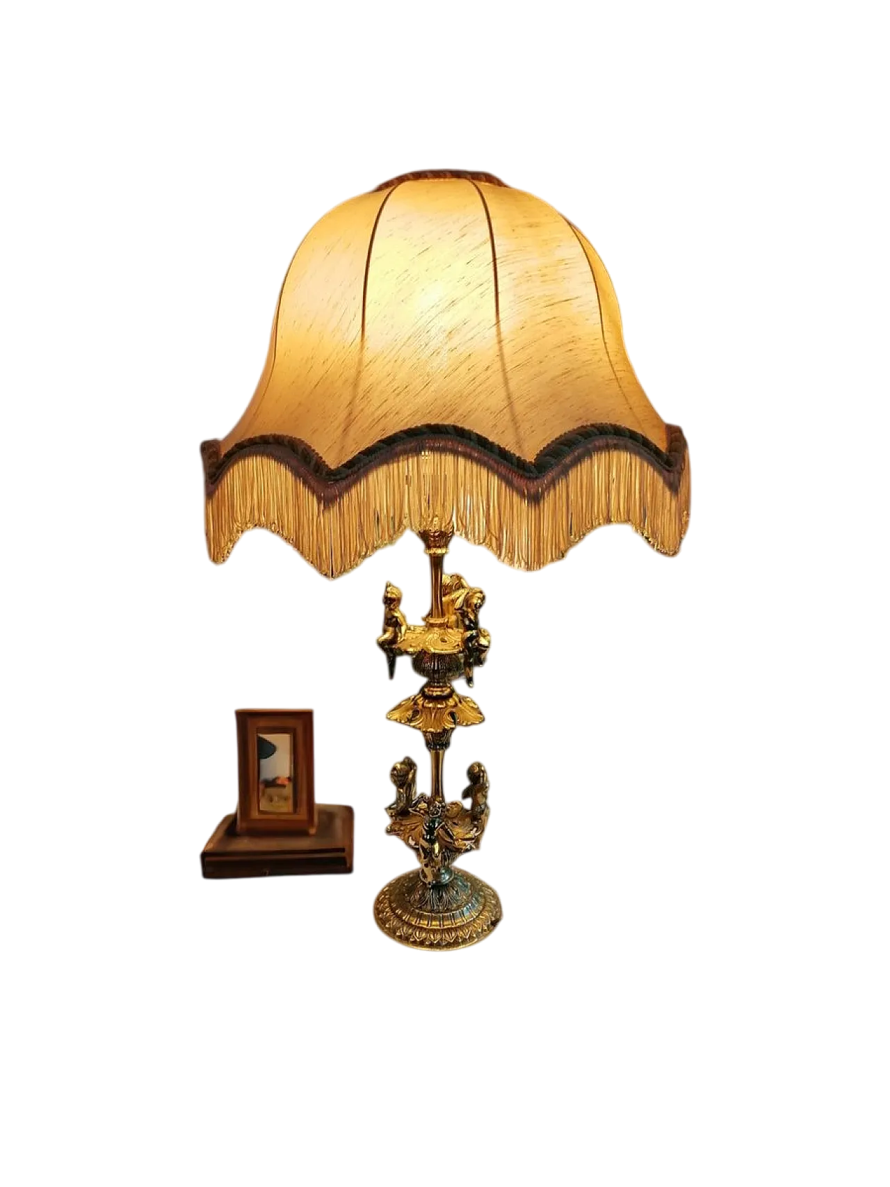 Lampada da tavolo in ottone con putti, 1890 circa 8