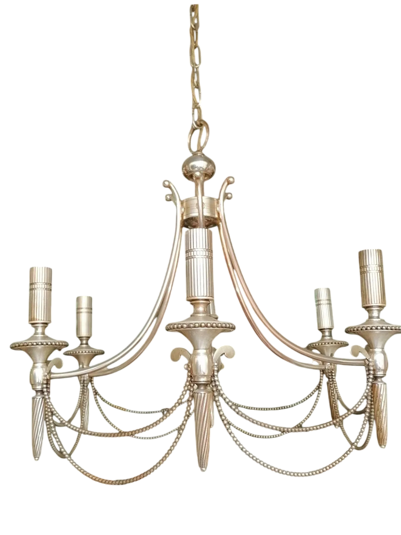 Lampadario a sei bracci placcato in argento, anni '40 8
