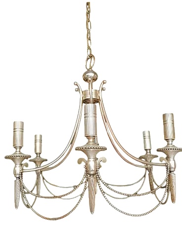 Lampadario a sei bracci placcato in argento, anni '40