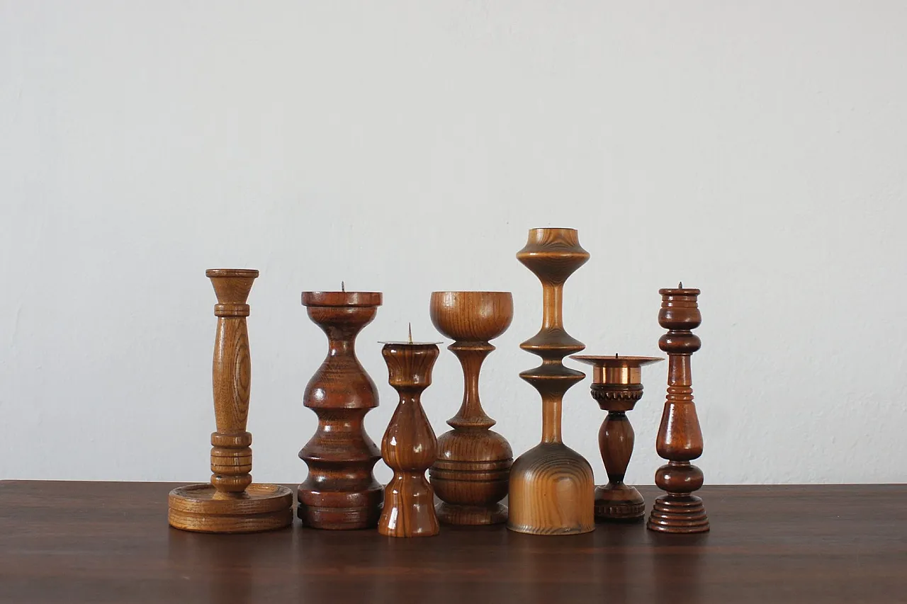 7 Scandinavian wooden candleholders, late 20th century 1