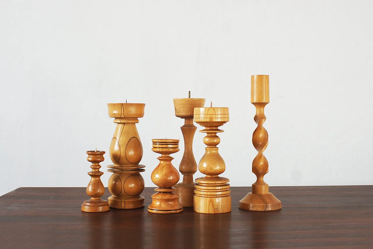 6 Scandinavian Wooden Candleholders, late 20th century 1