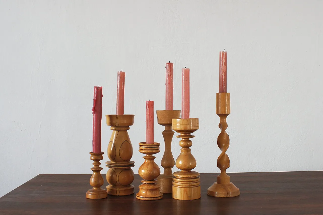 6 Scandinavian Wooden Candleholders, late 20th century 2