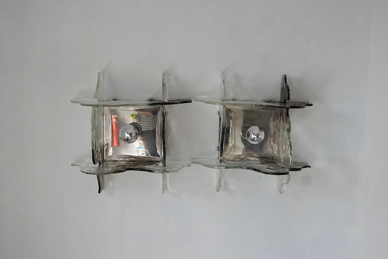 Pair of Murano glass wall lamps by Carlo Nason for Mazzega, 1970s 3