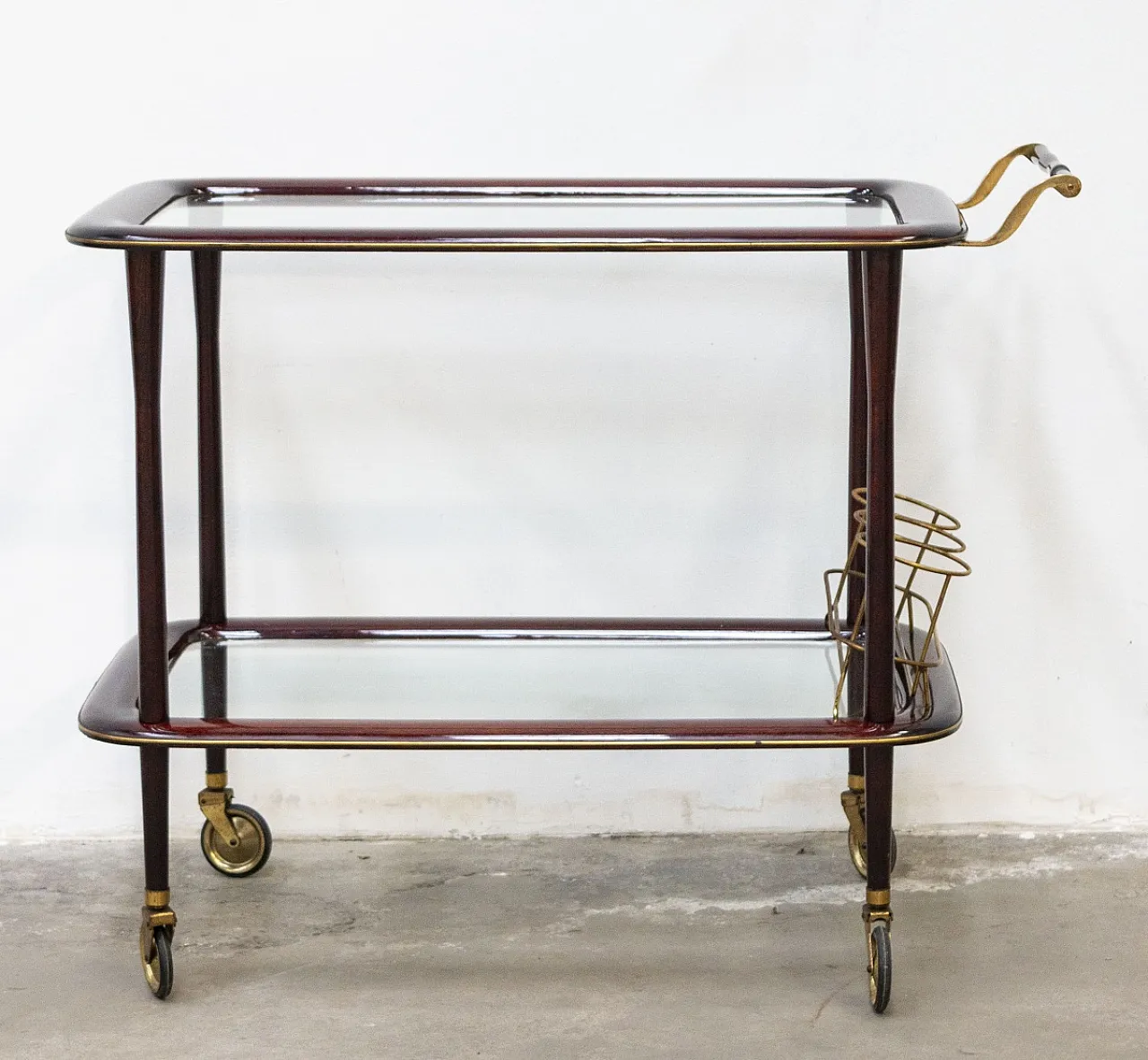 Carrello Bar in Legno laccato e Ottone, anni ’50 1