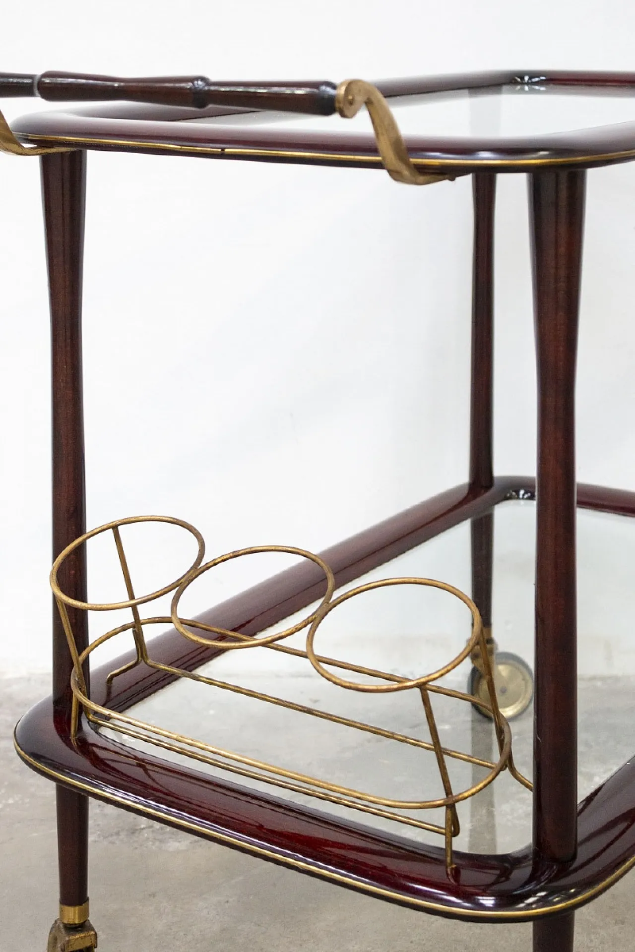 Carrello Bar in Legno laccato e Ottone, anni ’50 3