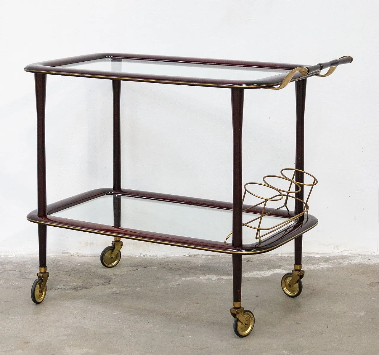 Carrello Bar in Legno laccato e Ottone, anni ’50 4
