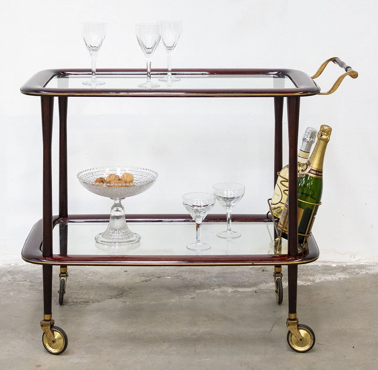 Carrello Bar in Legno laccato e Ottone, anni ’50 9