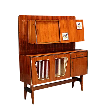 Credenza in mogano, legno esotico e ceramica di A.Giardini, '900