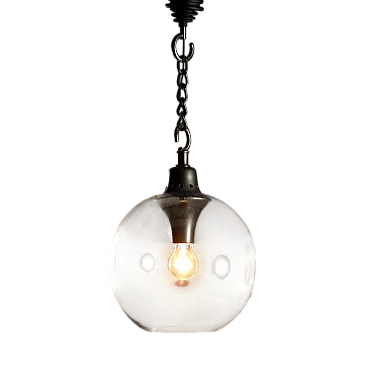 Lampada da soffitto, ottone brunito e vetro, '900