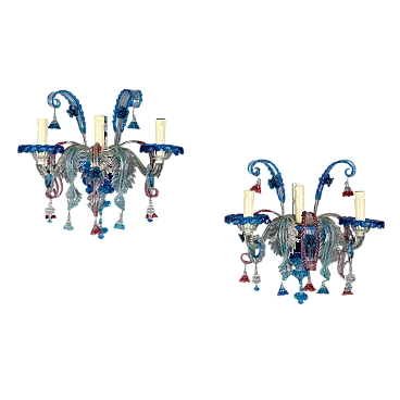 Coppia di applique da parete in vetro soffiato colorato, '800