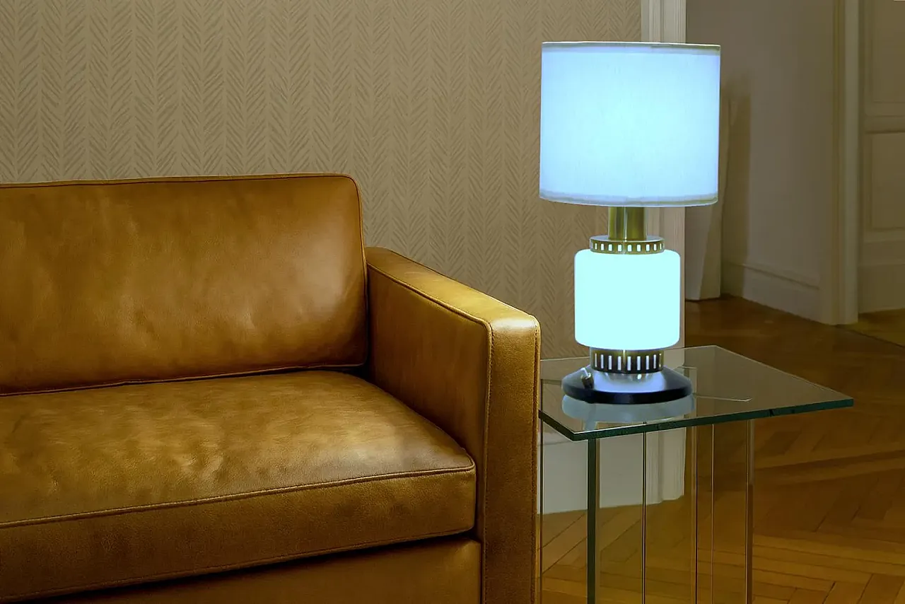 Table lamp in opal glass and brass, 20th century 1