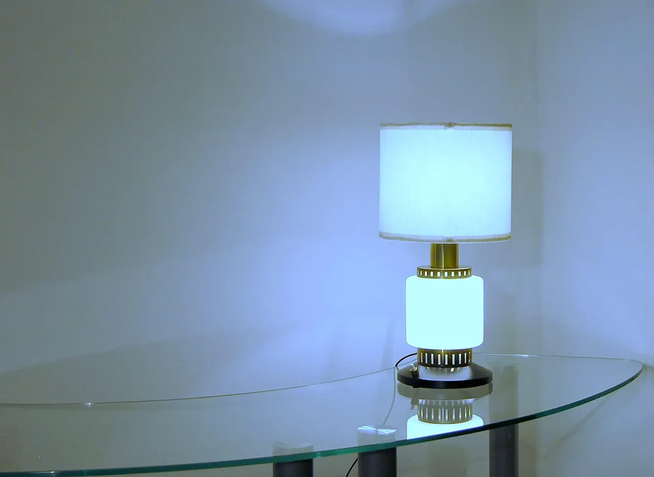 Table lamp in opal glass and brass, 20th century 10