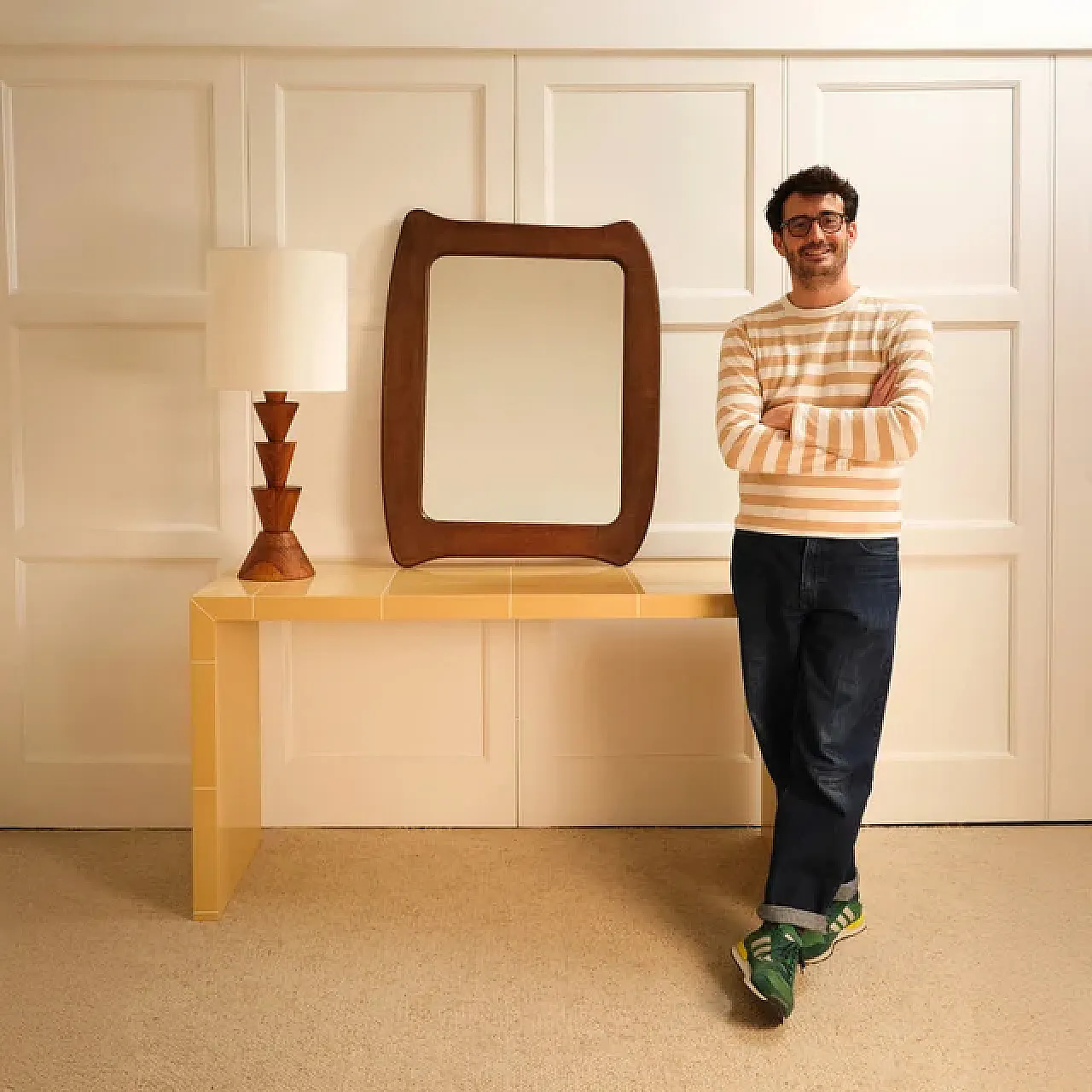 Lampada grafica in legno, anni '70 5