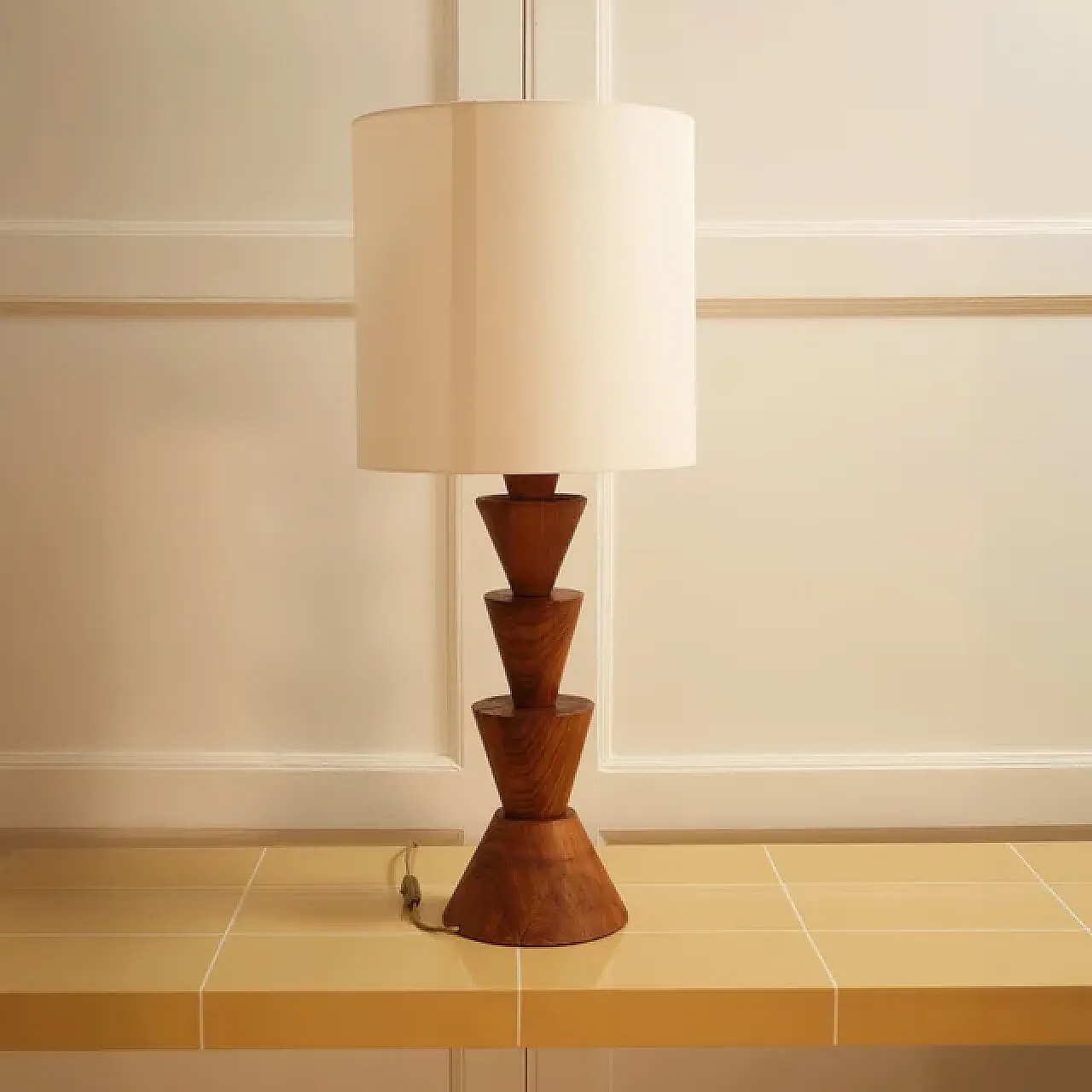 Lampada grafica in legno, anni '70 7