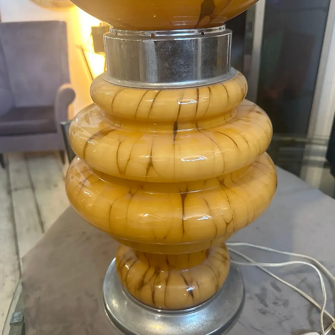 Glass and metal table lamp by Carlo Nason for Mazzega, 1970s 2