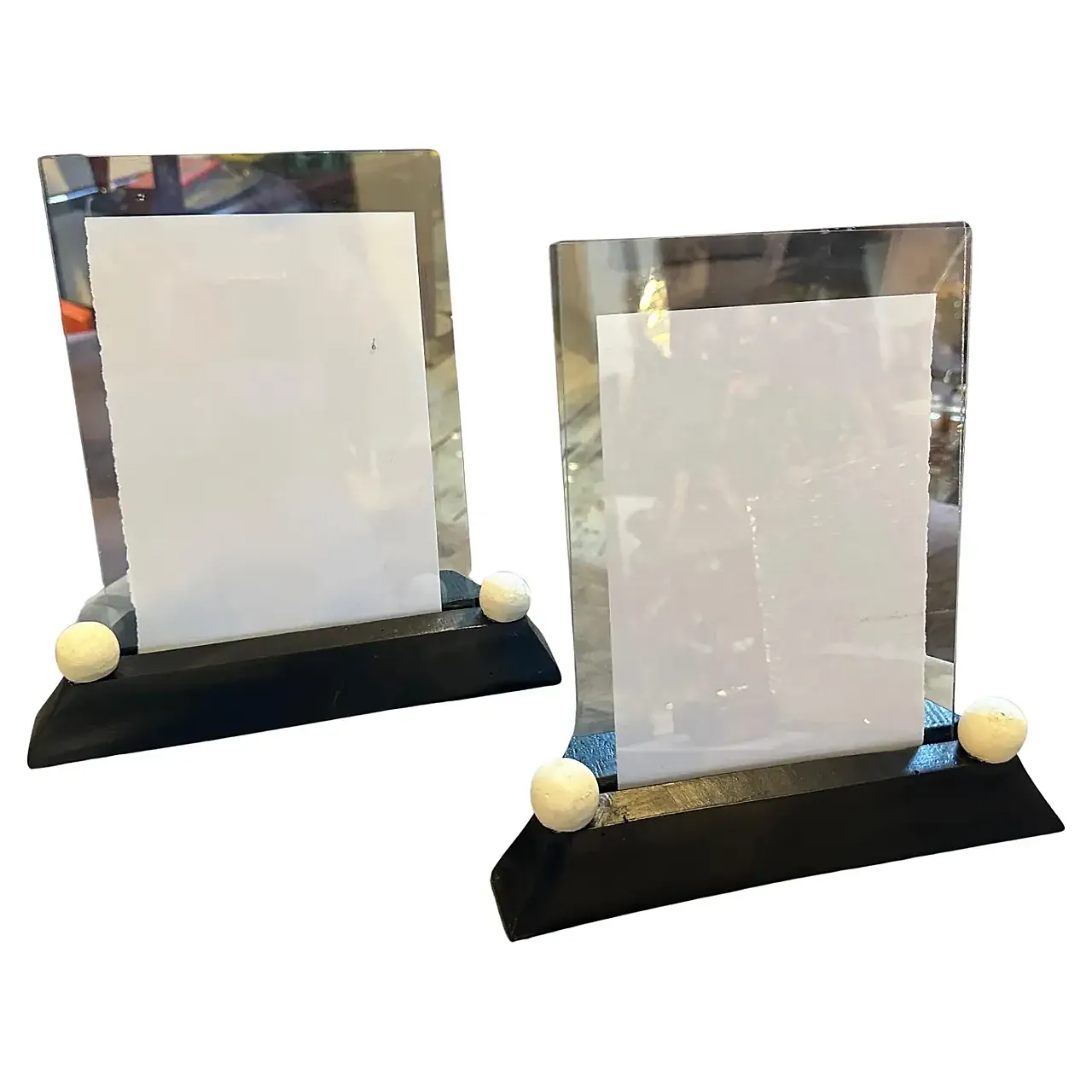 Pair of Art Deco frames in wood and lacquered glass, 1930s 1