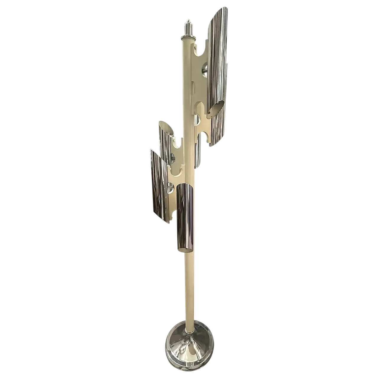 Chromed metal and white wood floor lamp, 1970s 14