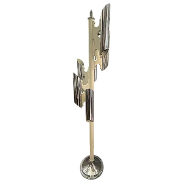Chromed metal and white wood floor lamp, 1970s
