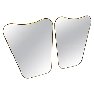 Pair of biscuit-shaped brass mirrors, 1970s