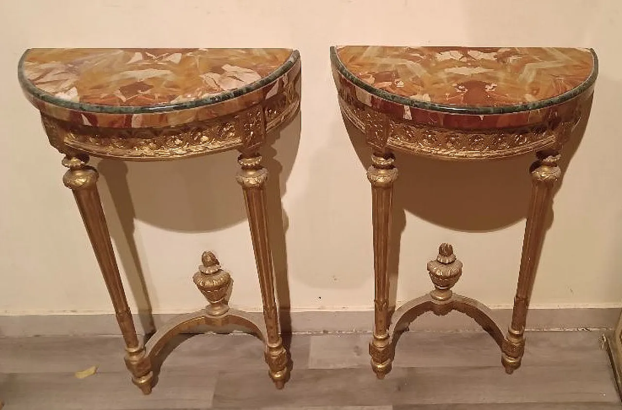 Pair of Louis XVI style gilded wooden consoles, late 19th century 3