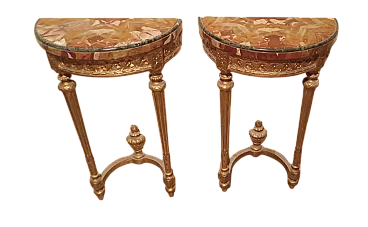 Pair of Louis XVI style gilded wooden consoles, late 19th century