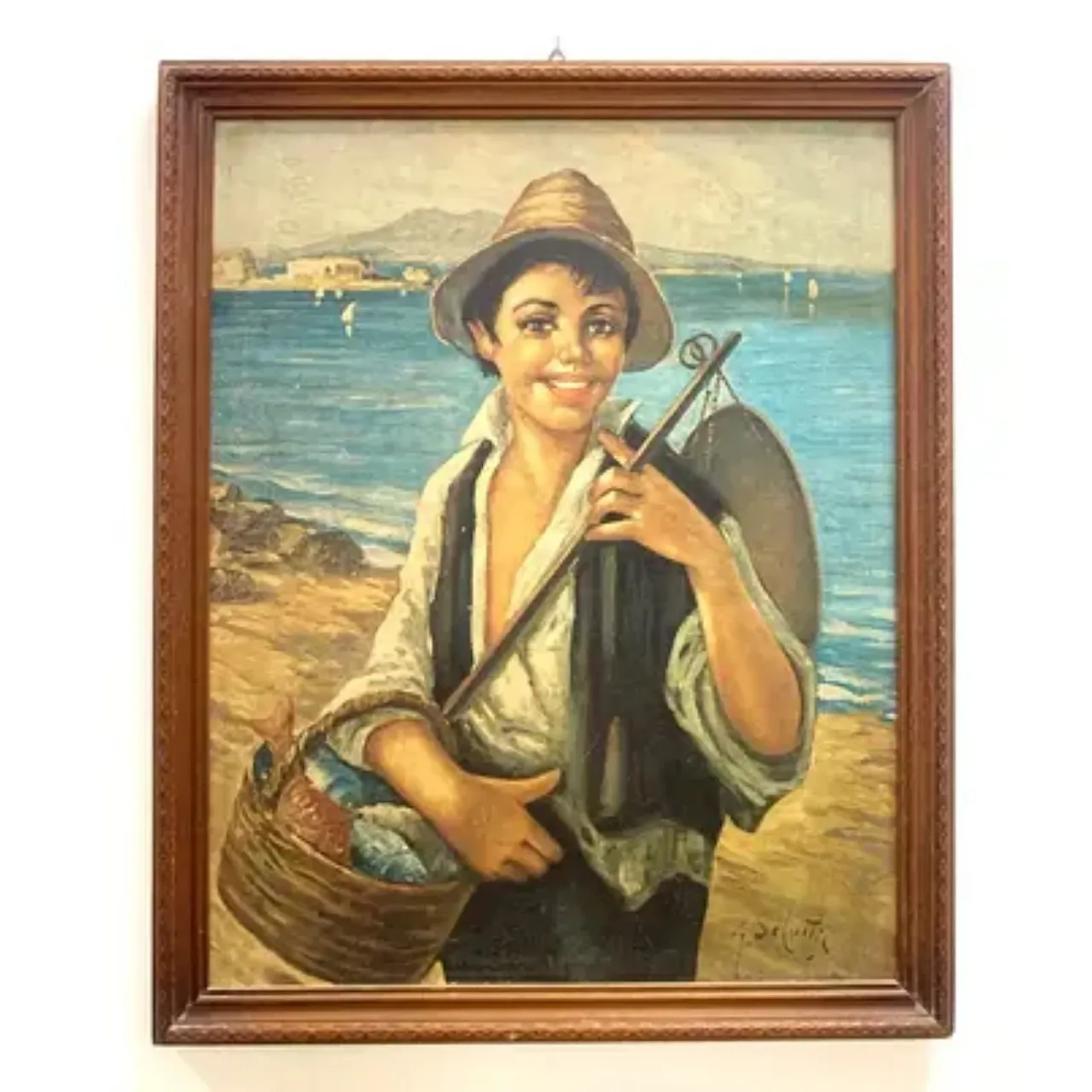 Giovane pescatore italiano di G. De Curtis, olio su tela, '900 1