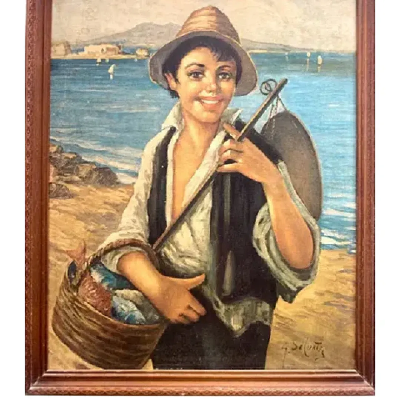 Giovane pescatore italiano di G. De Curtis, olio su tela, '900 8