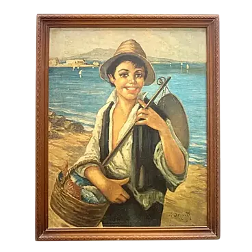 Giovane pescatore italiano di G. De Curtis, olio su tela, '900