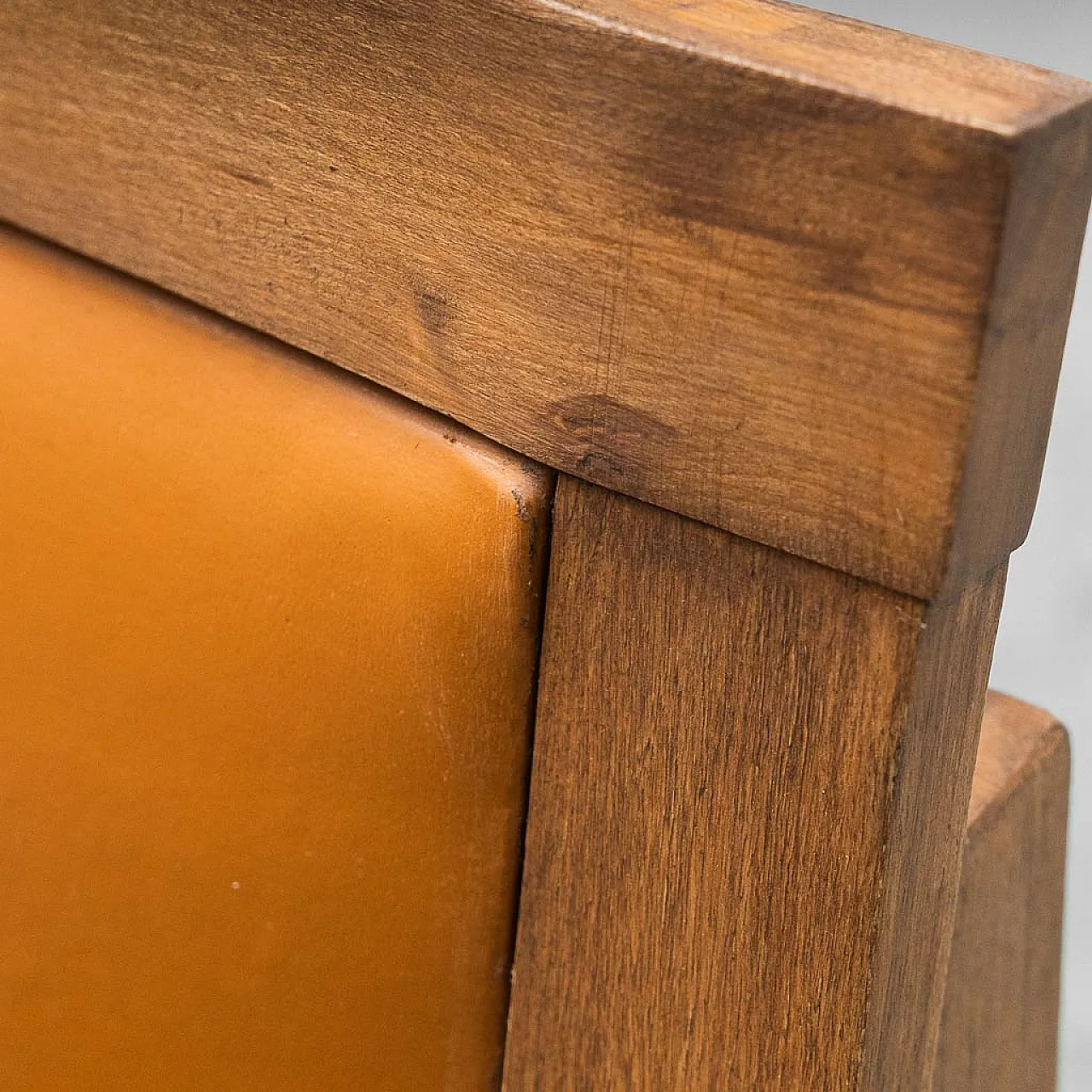 4 chairs in wood and brown eco-leather, 1970s 10