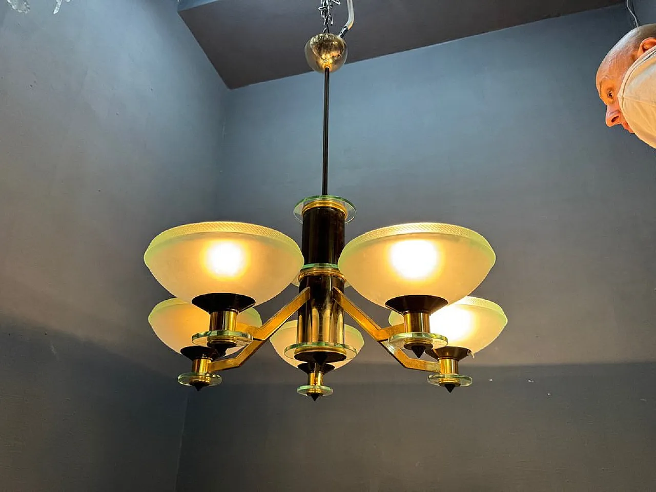 Lampadario Art Déco in vetro di Murano, anni '60 7