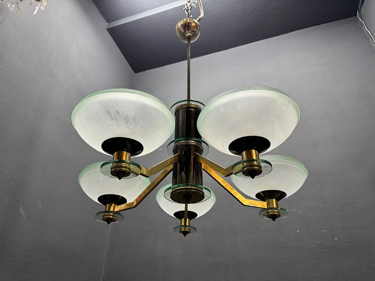 Lampadario Art Déco in vetro di Murano, anni '60 9