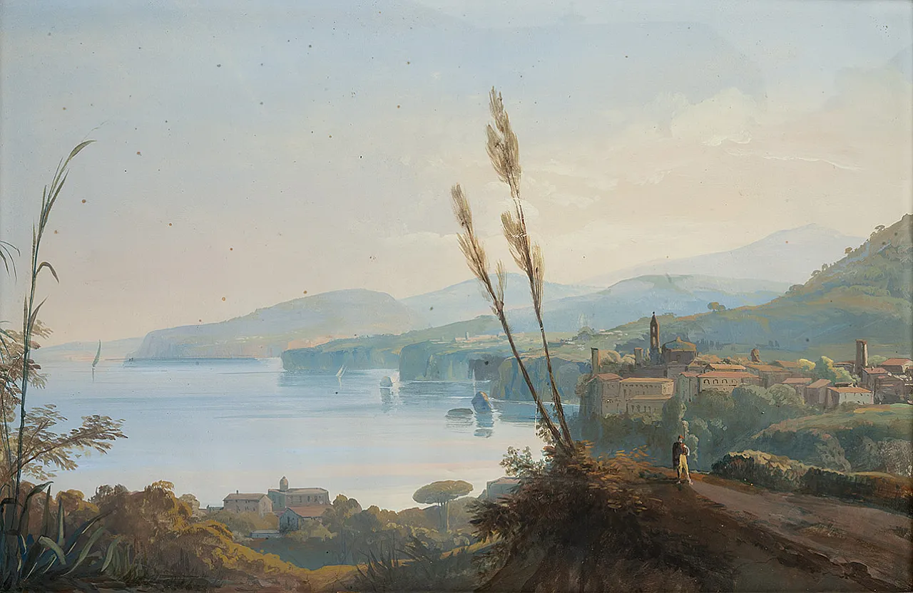 Coppia di Gouaches Napoletani raffigurante i templi di Paestum, '800 3